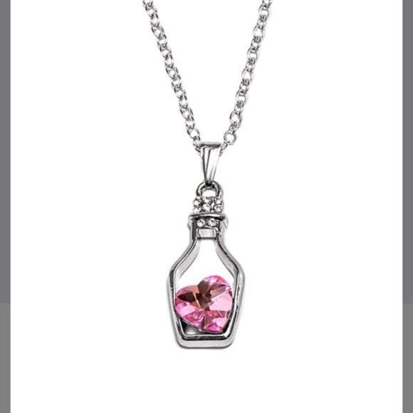 Jewelry - Silver “Pink 💗 in a Bottle” Necklace w/ Crystals